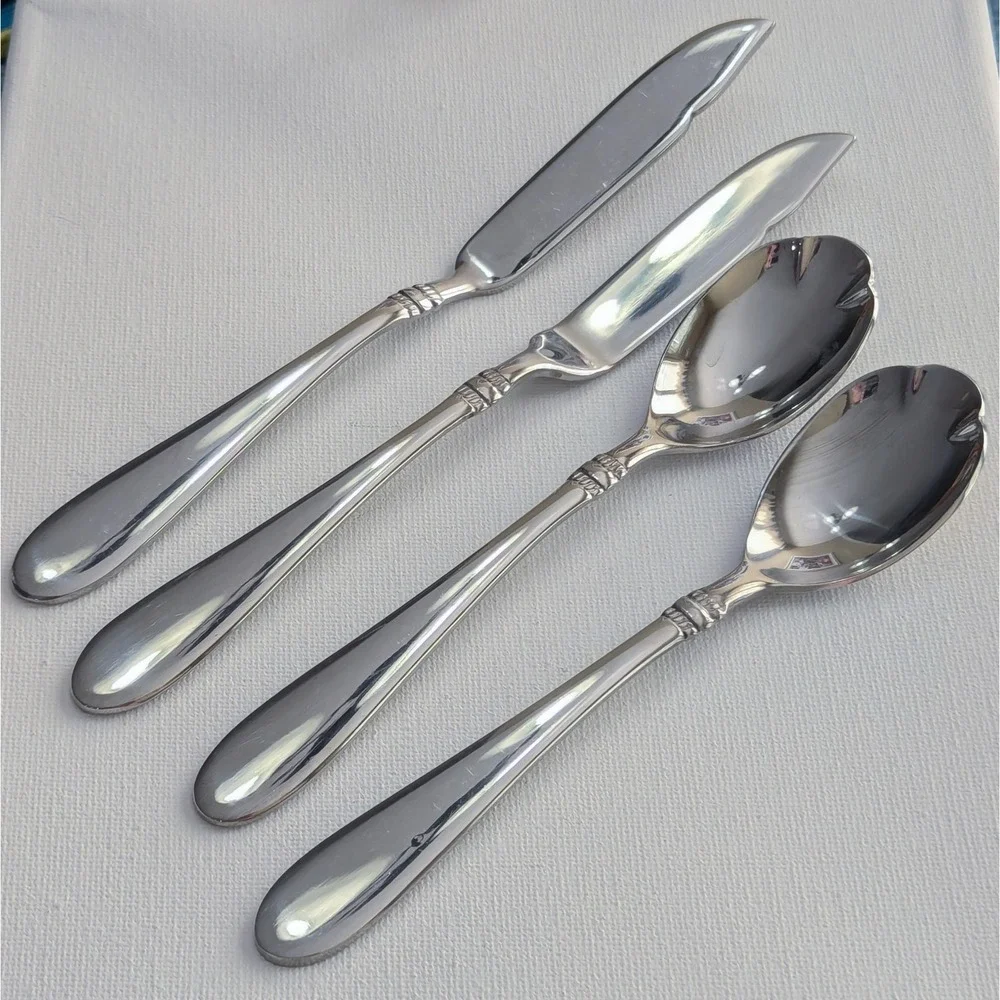 Oneida AVONDALE II Rope Bands Glossy 2 Butter knife & 2 Shell Sugar Spoon